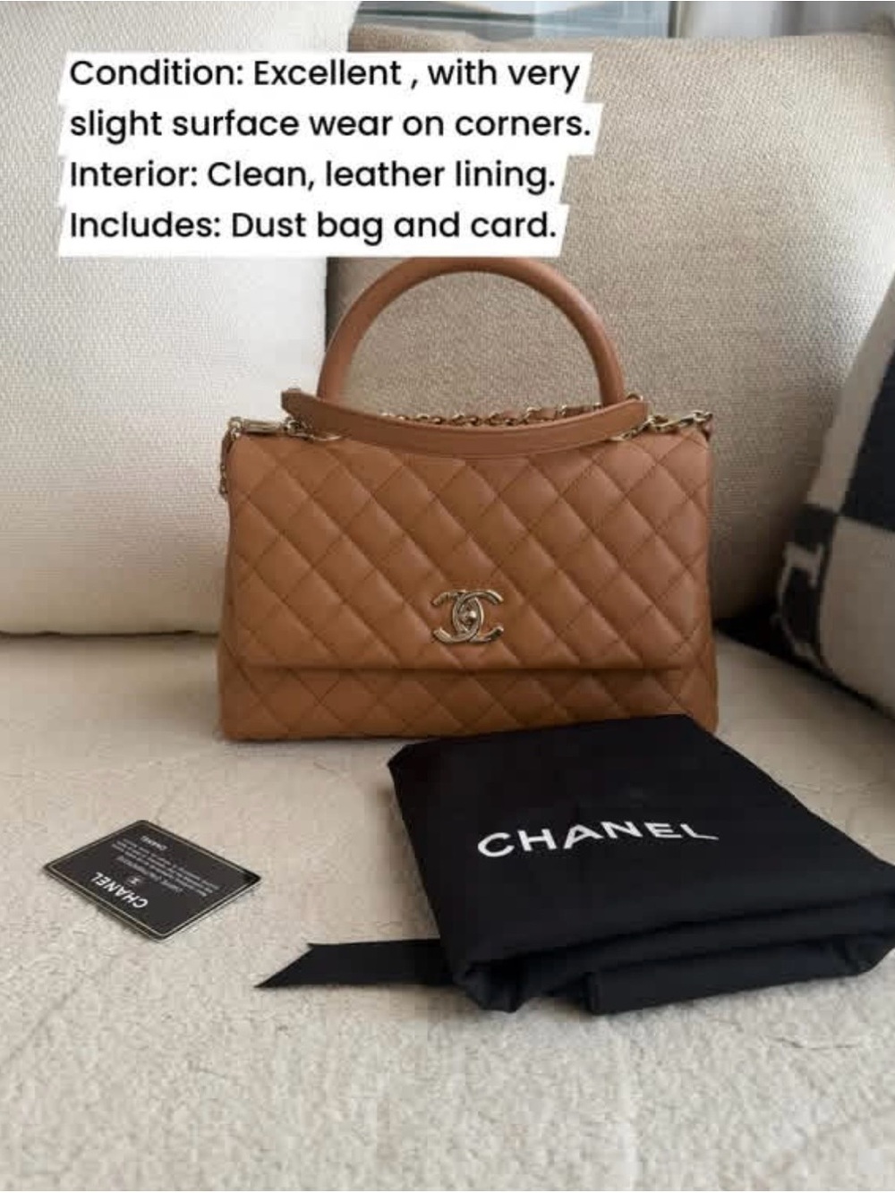 CHANEL Brown Quilted Coco Handle Top Handle Bag Chain Strap Dust Bag Auth Card - Picture 5 of 16